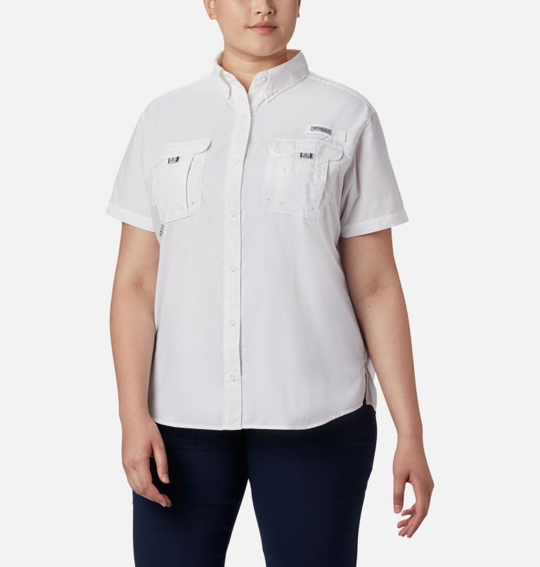 Women\'s Columbia PFG Bahama Short Sleeve Shirts White | Plus Size CA-Y34CL
